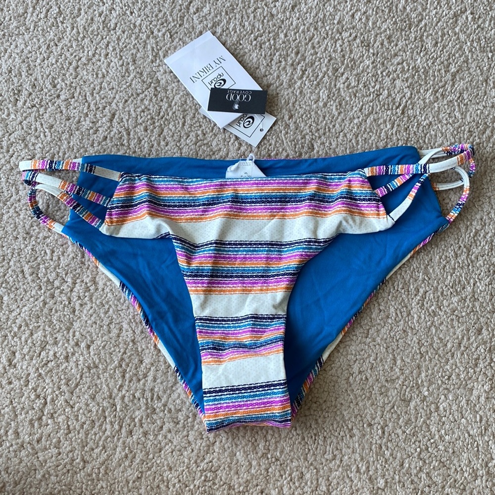 Rip Curl Large Bikini Bottom NWT SEDONA GOOD LUXE HIPSTER STRIPES blue pink